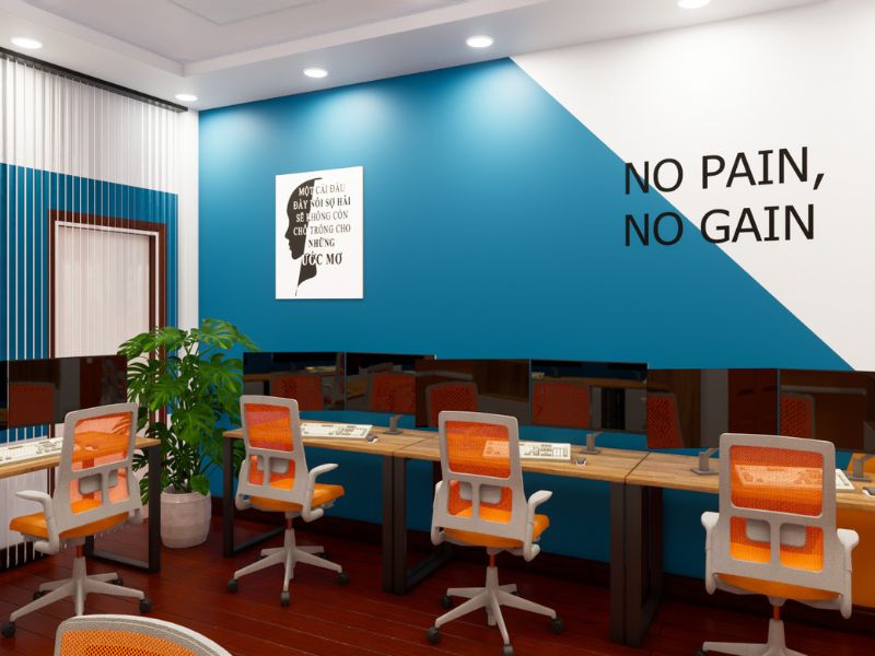 Office with inspirational pictures, slogans, and quotes